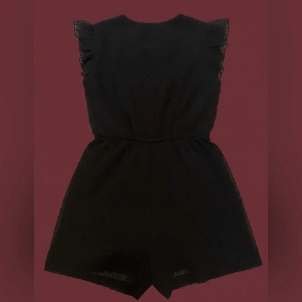 BeachSissi Romper Women’s Size Medium Black Swiss Dot Button Front Tie Waist